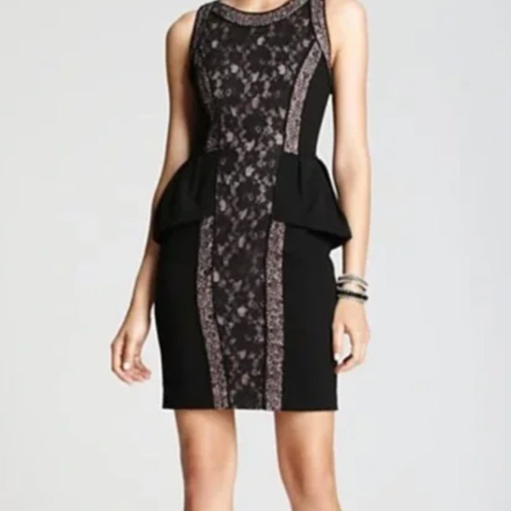 BCBG Maxazria Dress Black Lilou Lace Peplum Party Cocktail Size 2 Sleeveless